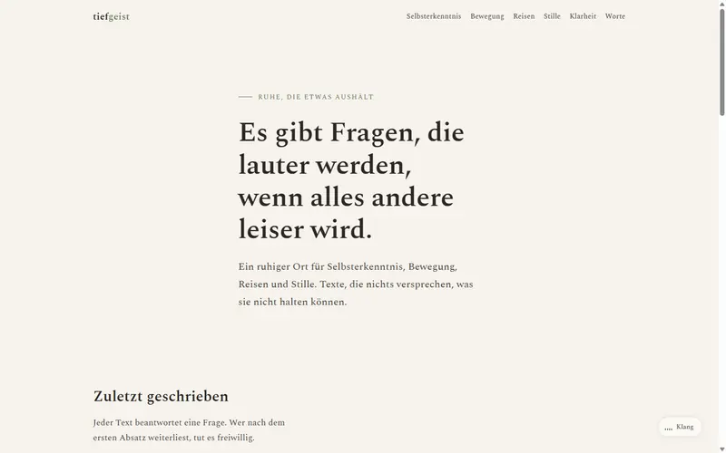 Startseite von tiefgeist.de